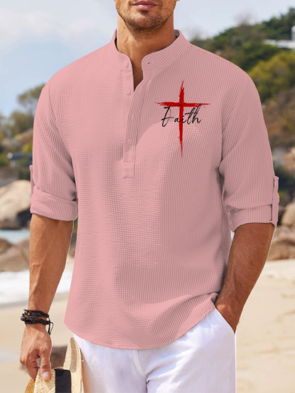 Red Cross Faith Jesus God Christian Simple Resort Casual Shirt