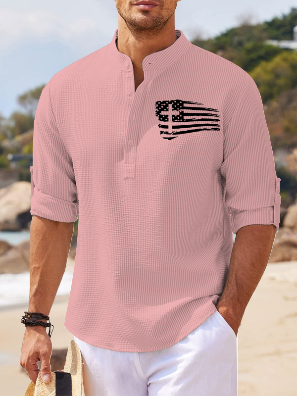 Tattered Flag Jesus God Christian Simple Resort Casual Shirt