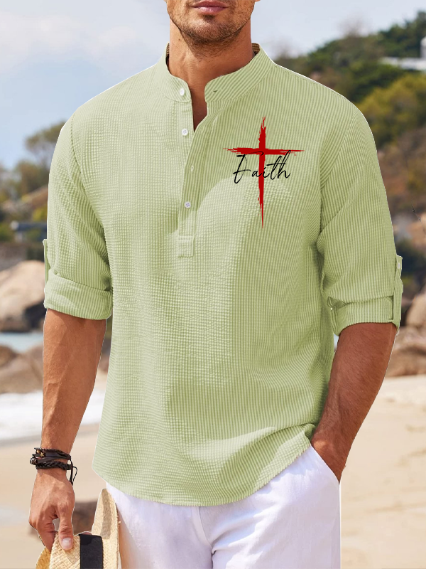 Red Cross Faith Jesus God Christian Simple Resort Casual Shirt