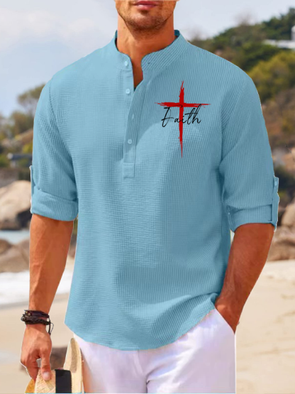 Red Cross Faith Jesus God Christian Simple Resort Casual Shirt