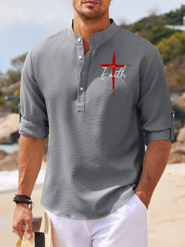 Red Cross Faith Jesus God Christian Simple Resort Casual Shirt
