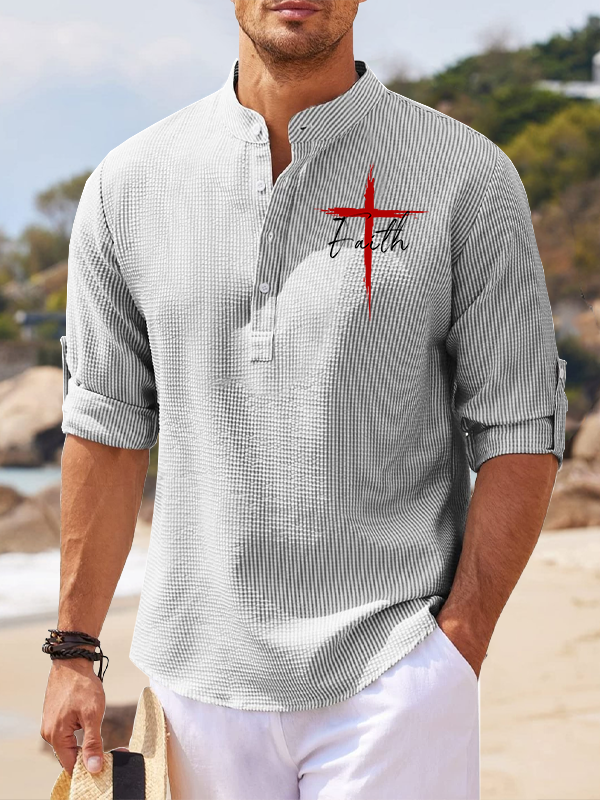 Red Cross Faith Jesus God Christian Simple Resort Casual Shirt