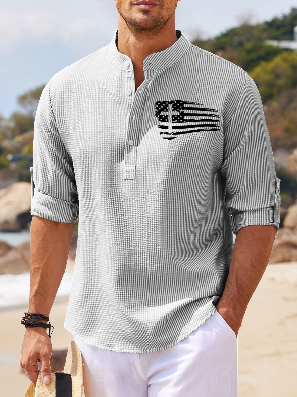 Tattered Flag Jesus God Christian Simple Resort Casual Shirt