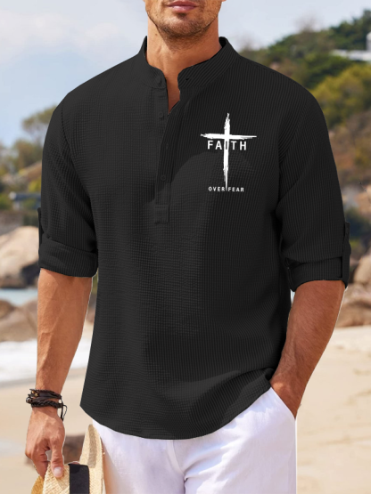 Faith Over Fear Cross Jesus God  Christian Simple Resort Casual Shirt