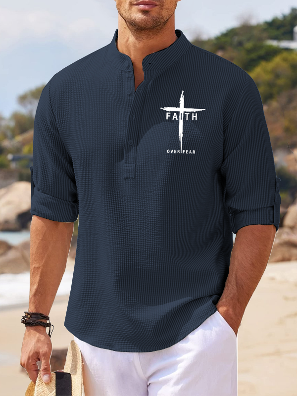 Faith Over Fear Cross Jesus God  Christian Simple Resort Casual Shirt
