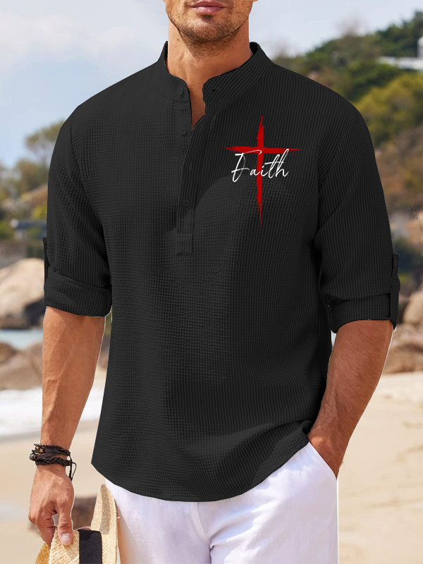 Red Cross Faith Jesus God Christian Simple Resort Casual Shirt