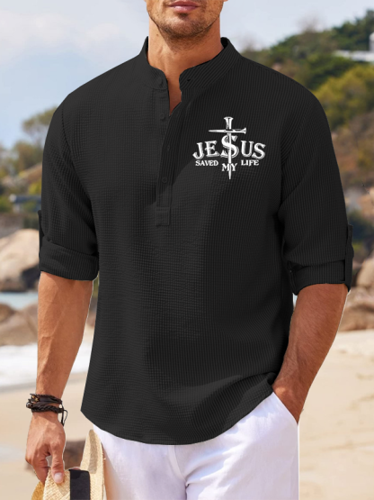 Jesus Saved My Life Jesus God Christian Simple Resort Casual Shirt