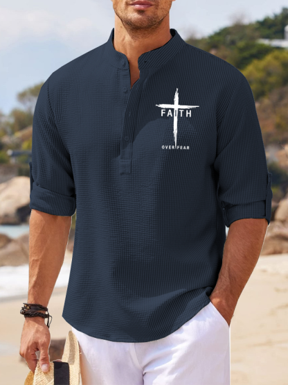 Faith Over Fear Cross Jesus God  Christian Simple Resort Casual Shirt