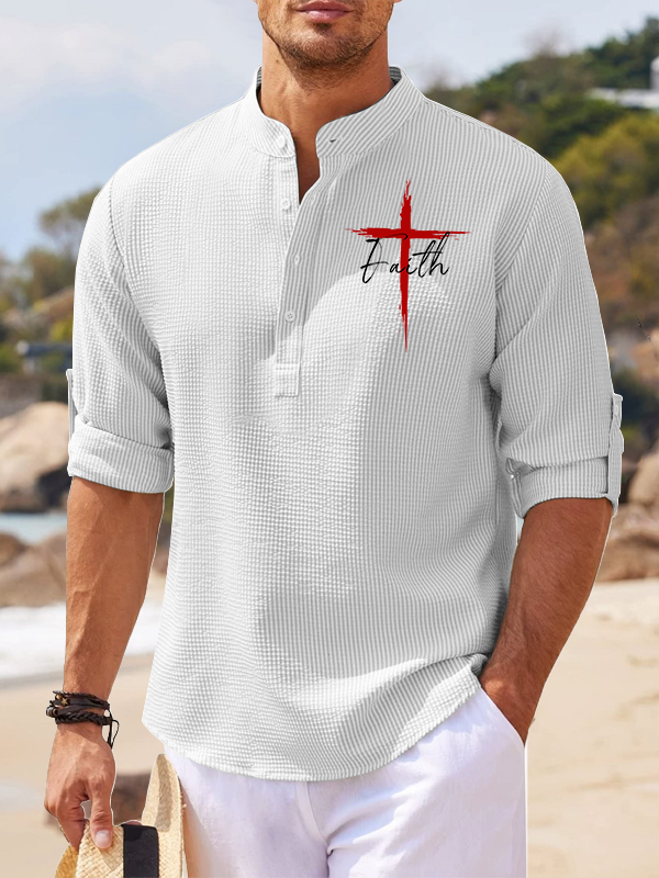 Red Cross Faith Jesus God Christian Simple Resort Casual Shirt