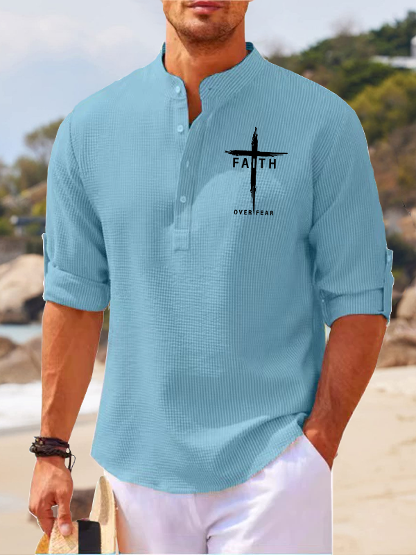 Faith Over Fear Cross Jesus God  Christian Simple Resort Casual Shirt