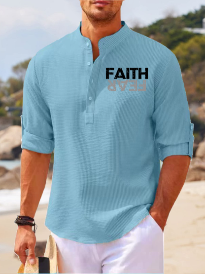 Faith Fear Jesus God Christian Simple Resort Casual Shirt