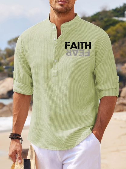 Faith Fear Jesus God Christian Simple Resort Casual Shirt
