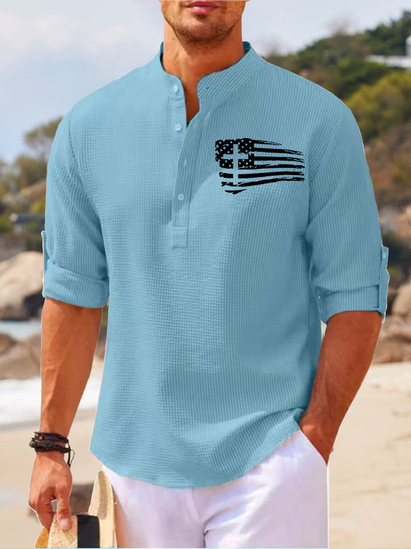 Tattered Flag Jesus God Christian Simple Resort Casual Shirt