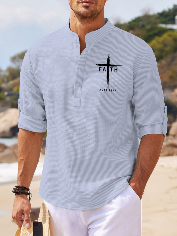 Faith Over Fear Cross Jesus God  Christian Simple Resort Casual Shirt