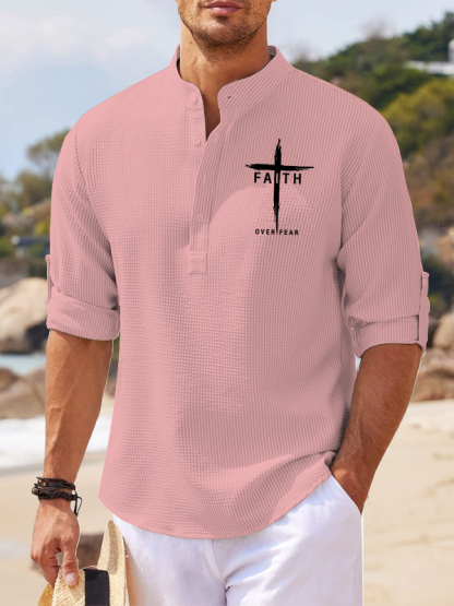 Faith Over Fear Cross Jesus God  Christian Simple Resort Casual Shirt