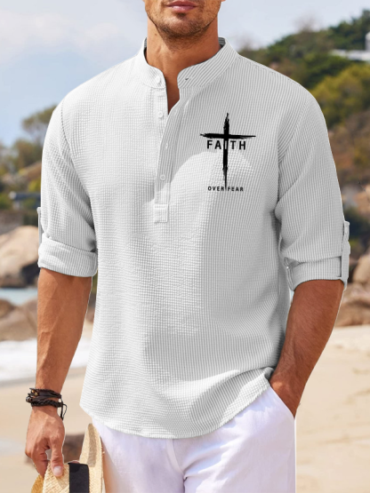 Faith Over Fear Cross Jesus God  Christian Simple Resort Casual Shirt