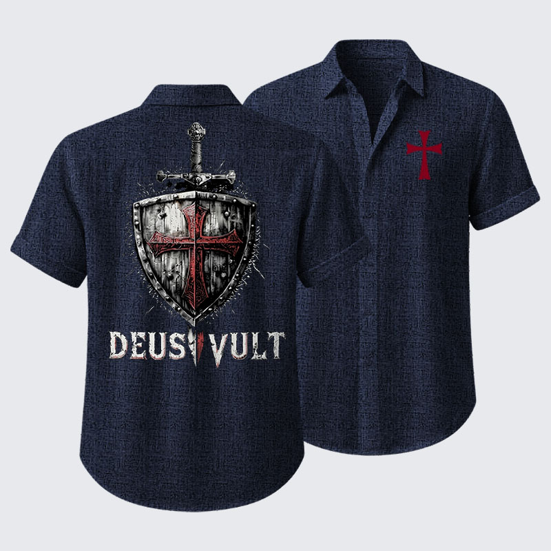 Deus Vult Crusader Shield Templar Cross Short Sleeve Shirt