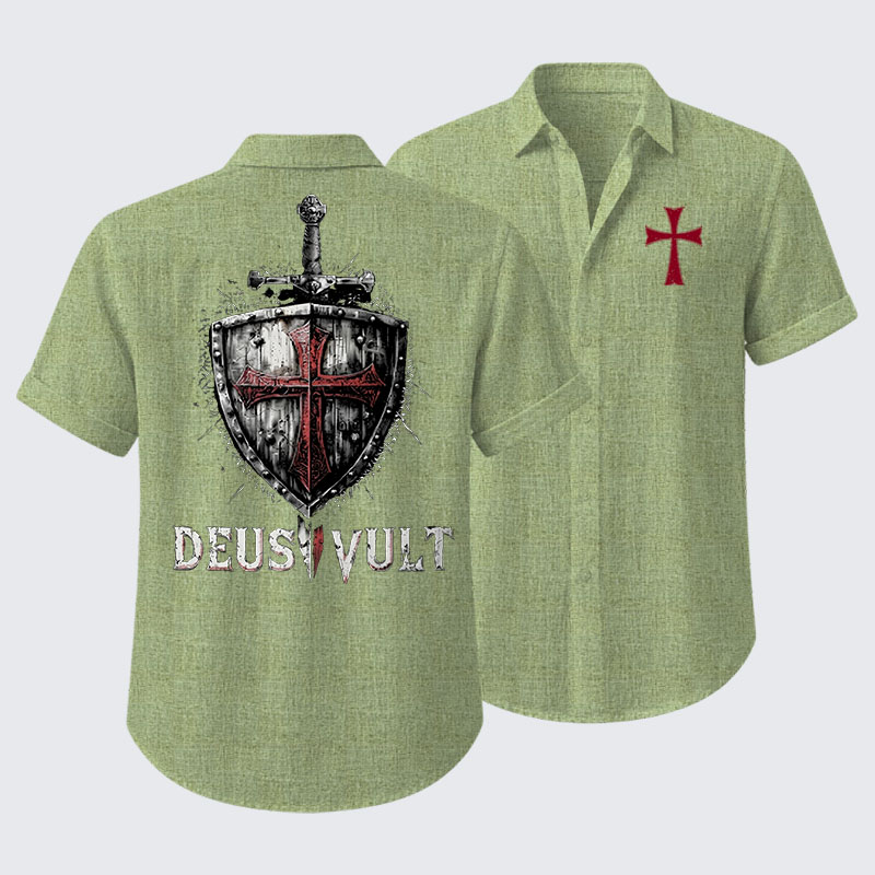 Deus Vult Crusader Shield Templar Cross Short Sleeve Shirt