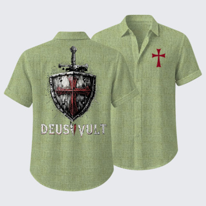 Deus Vult Crusader Shield Templar Cross Short Sleeve Shirt