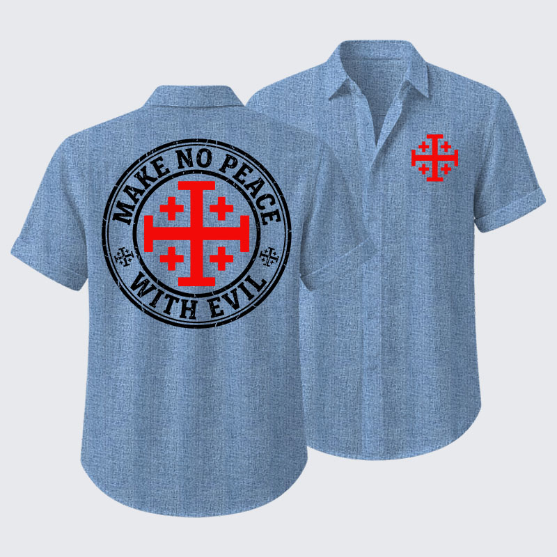 Make No Peace with Evil Knight Templar Jerusalem Cross Short Sleeve Shirt