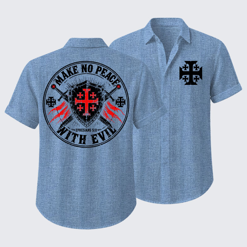 Make No Peace with Evil Knight Templar Jerusalem Cross Short Sleeve Shirt