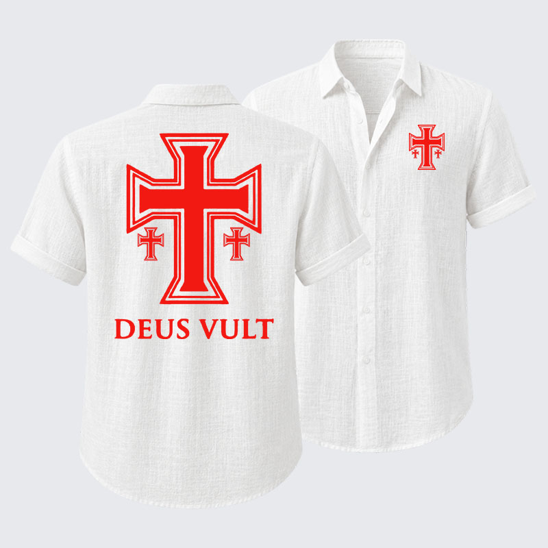 Deus Vult Crusader Cross Templar Jerusalem Short Sleeve Shirt