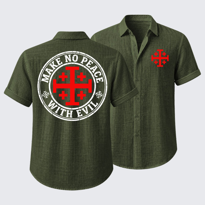 Make No Peace with Evil Knight Templar Jerusalem Cross Short Sleeve Shirt