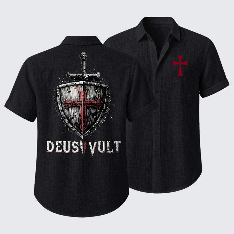Deus Vult Crusader Shield Templar Cross Short Sleeve Shirt