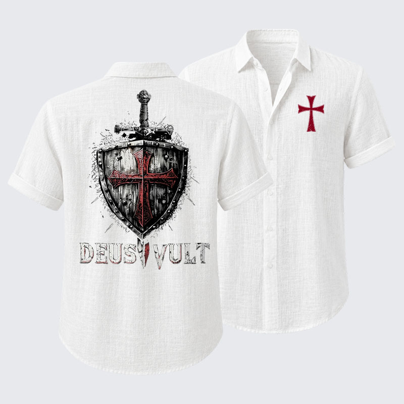 Deus Vult Crusader Shield Templar Cross Short Sleeve Shirt