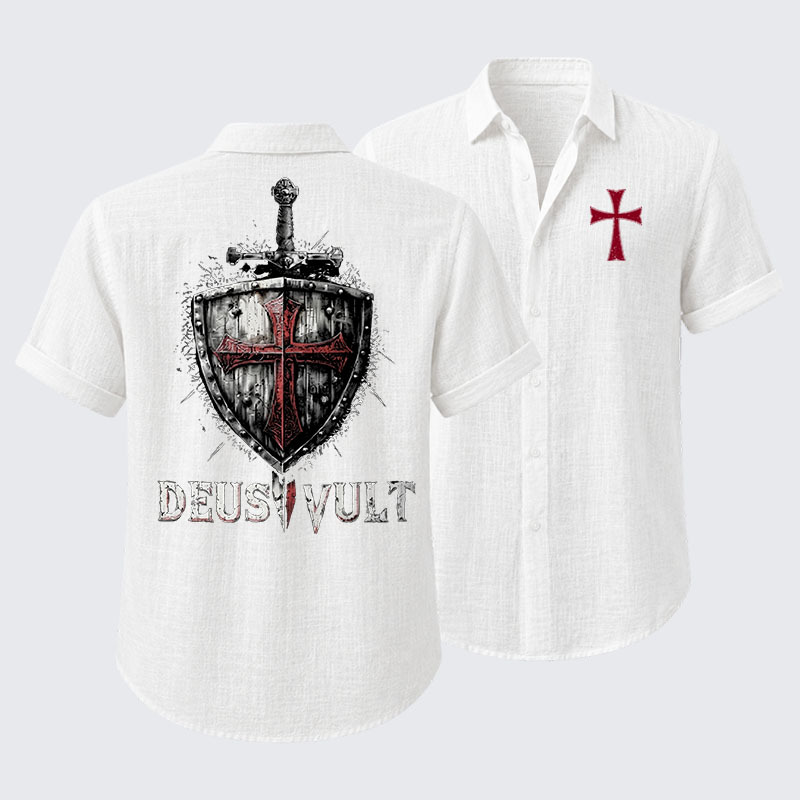 Deus Vult Crusader Shield Templar Cross Short Sleeve Shirt