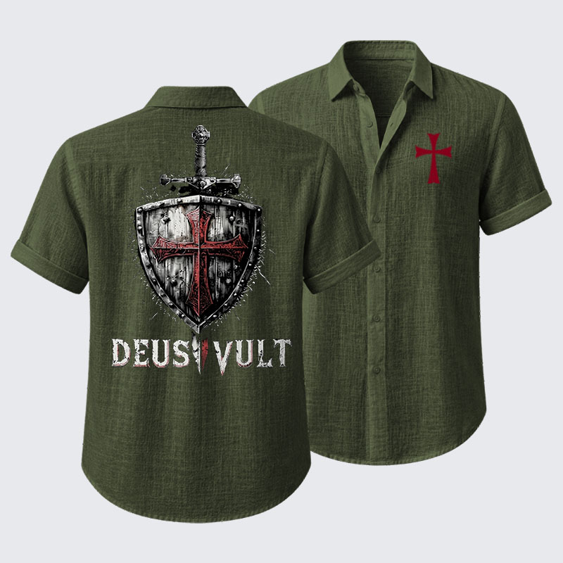 Deus Vult Crusader Shield Templar Cross Short Sleeve Shirt