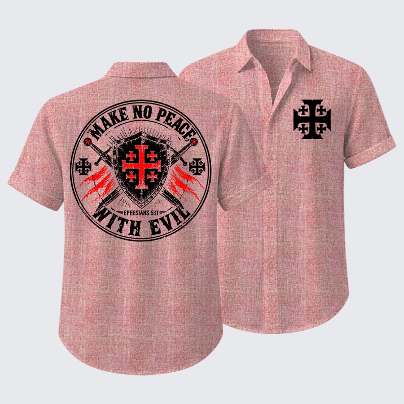 Make No Peace with Evil Knight Templar Jerusalem Cross Short Sleeve Shirt