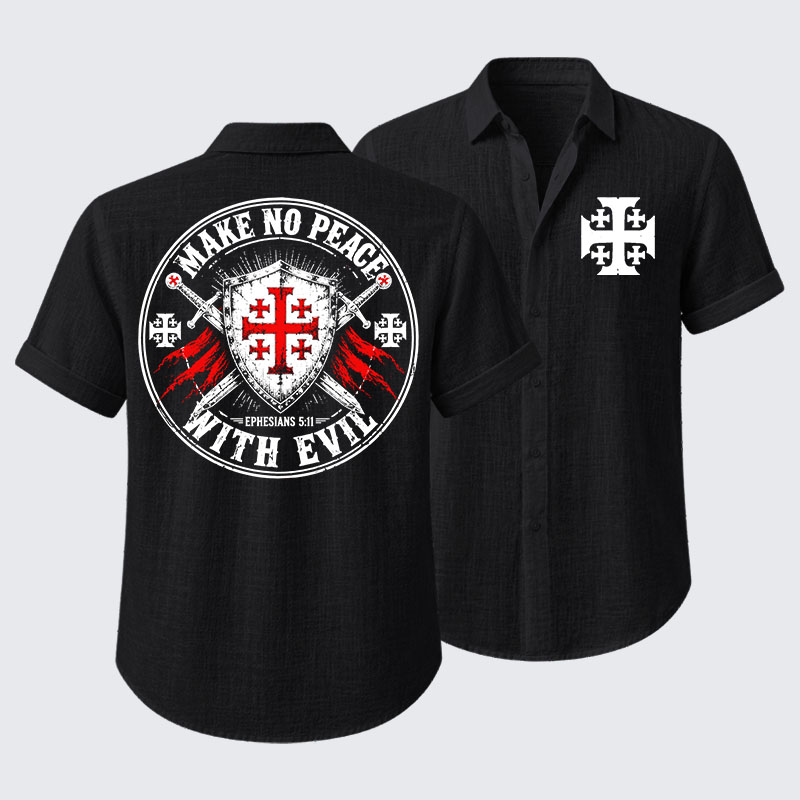Make No Peace with Evil Knight Templar Jerusalem Cross Short Sleeve Shirt