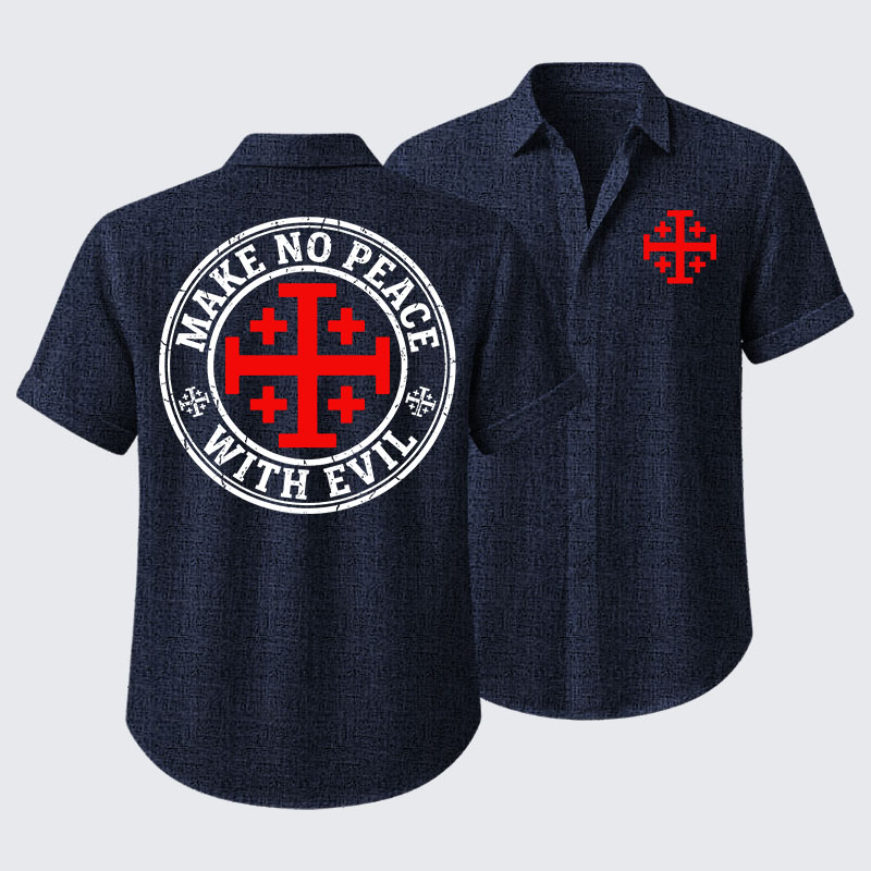 Make No Peace with Evil Knight Templar Jerusalem Cross Short Sleeve Shirt