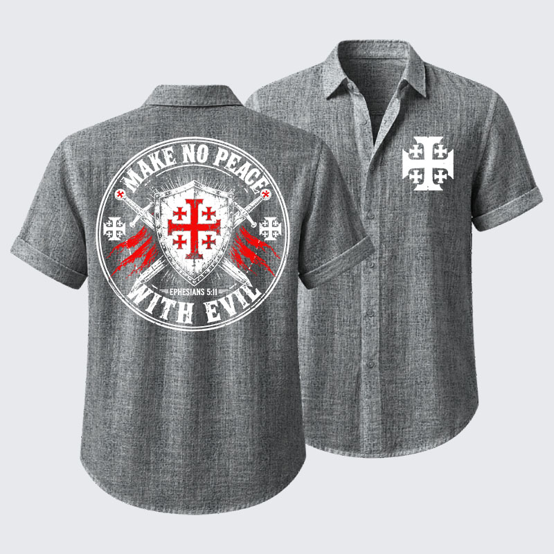 Make No Peace with Evil Knight Templar Jerusalem Cross Short Sleeve Shirt