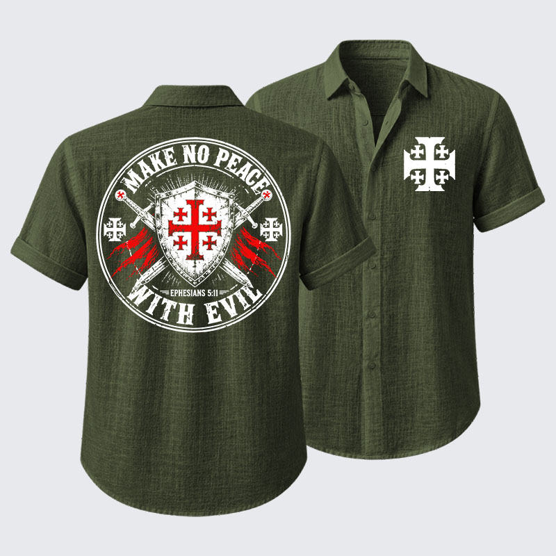 Make No Peace with Evil Knight Templar Jerusalem Cross Short Sleeve Shirt
