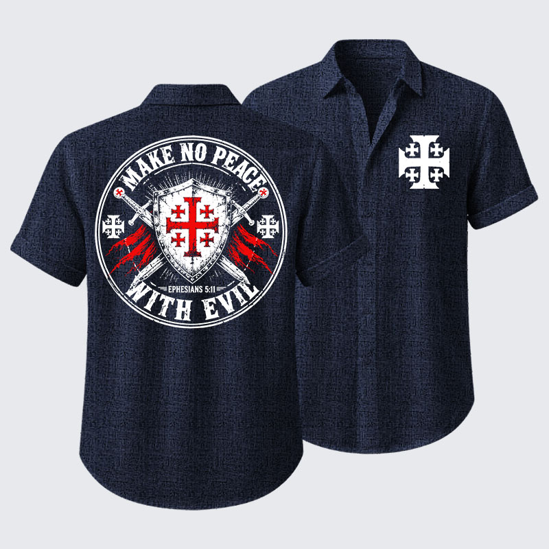 Make No Peace with Evil Knight Templar Jerusalem Cross Short Sleeve Shirt