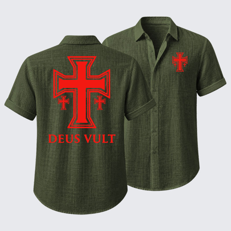 Deus Vult Crusader Cross Templar Jerusalem Short Sleeve Shirt