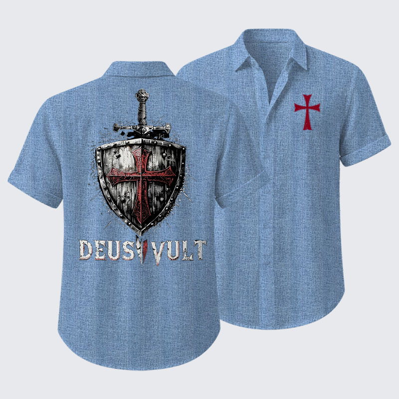 Deus Vult Crusader Shield Templar Cross Short Sleeve Shirt