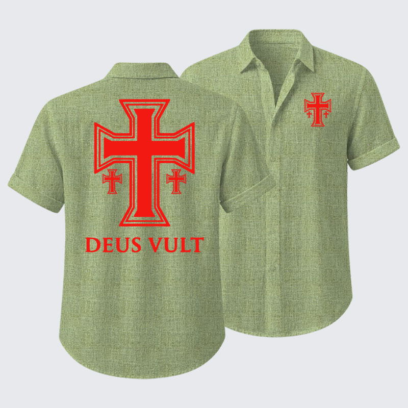 Deus Vult Crusader Cross Templar Jerusalem Short Sleeve Shirt