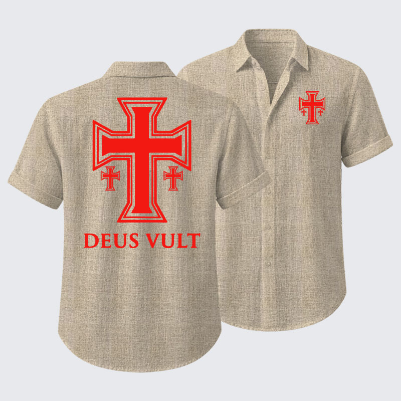 Deus Vult Crusader Cross Templar Jerusalem Short Sleeve Shirt