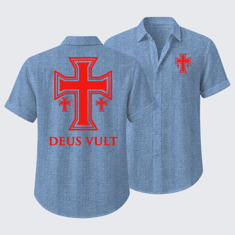 Deus Vult Crusader Cross Templar Jerusalem Short Sleeve Shirt
