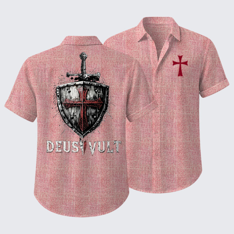 Deus Vult Crusader Shield Templar Cross Short Sleeve Shirt