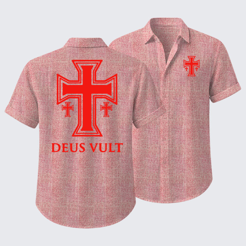 Deus Vult Crusader Cross Templar Jerusalem Short Sleeve Shirt