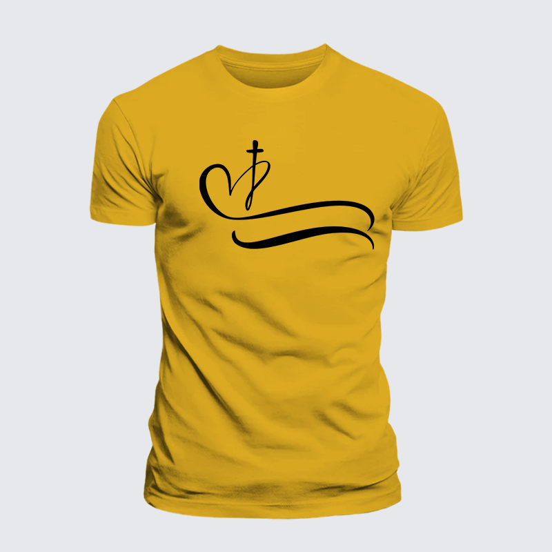 Heart Cross Jesus God Christian Premium Mercerized Cotton Tee