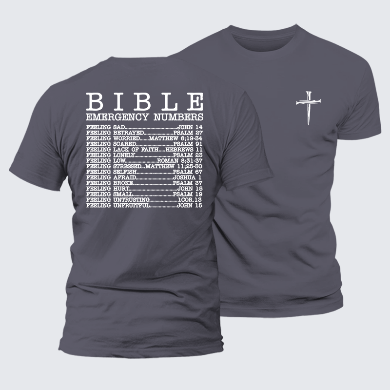 Bible Emergency Numbers Jesus God Christian Premium Mercerized Cotton Tee