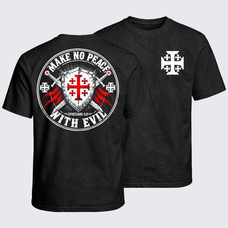 Washed T-Shirt - Make No Peace with Evil Knight Templar Jerusalem Cross