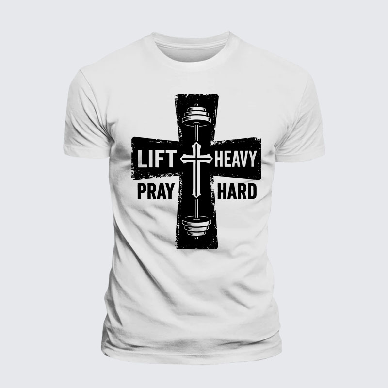 Lift Heavy Pray Hard Jesus God Christian Premium Mercerized Cotton Tee