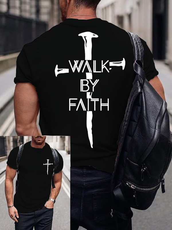 Walk By Faith Jesus God Christian Cotton T-Shirt