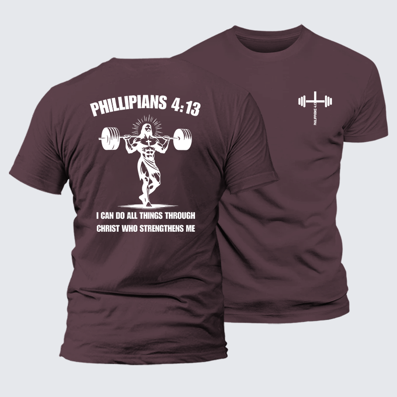 Philippians 4:13 I Can Do All Things Through Christ Who Strengthens Me Jesus God Christian Premium Mercerized Cotton Tee